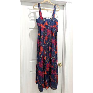 NWT Clover & Sloane Womens Maxi Sundress 14 Empire Navy Red Dark Floral Beachy